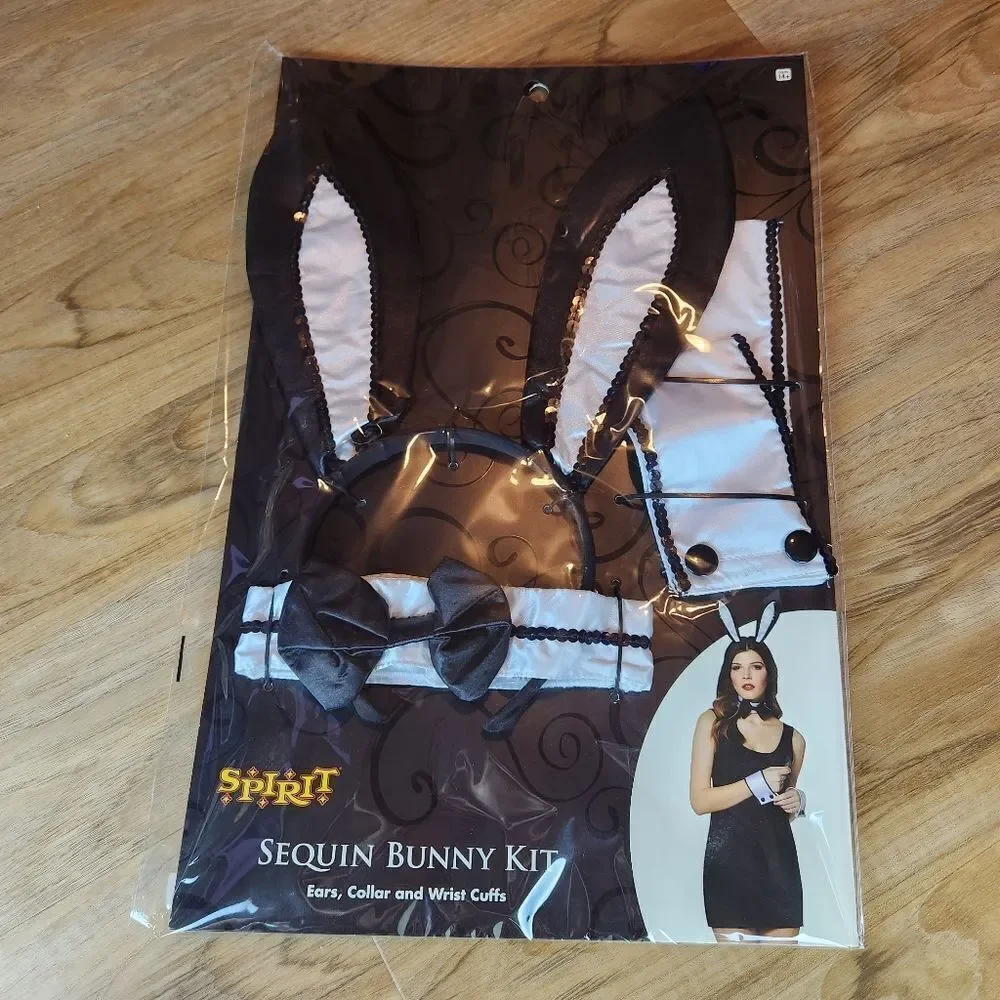 🔸️NIB Spirit Black & White Sequined Playboy Bunny Costume Kit - Picture 3 of 12